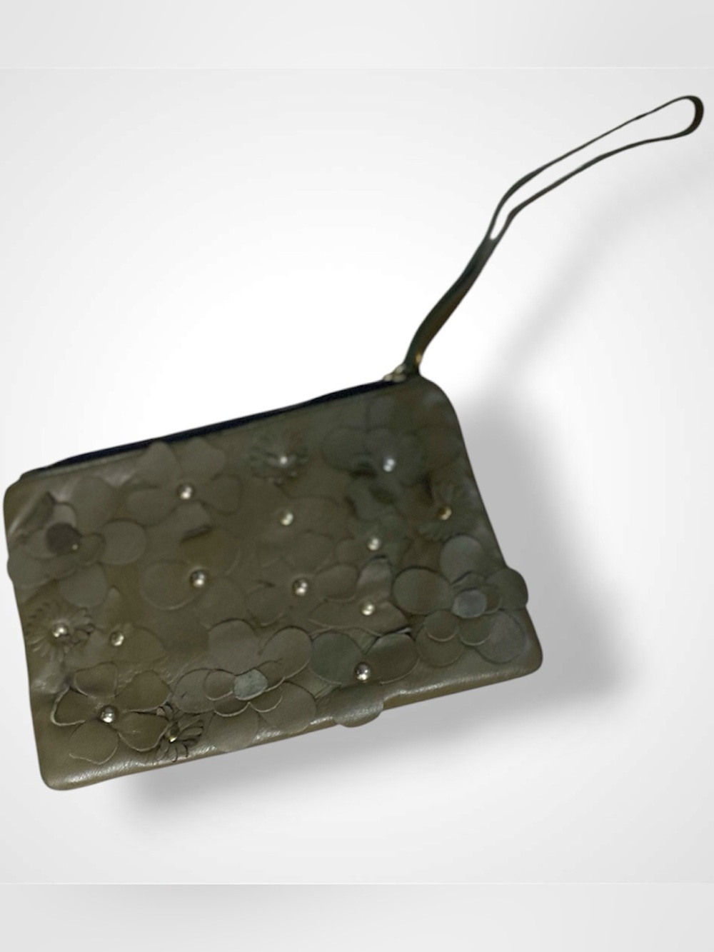 Vintage Martina Morí Floral Leather Wristlet in Olive Green